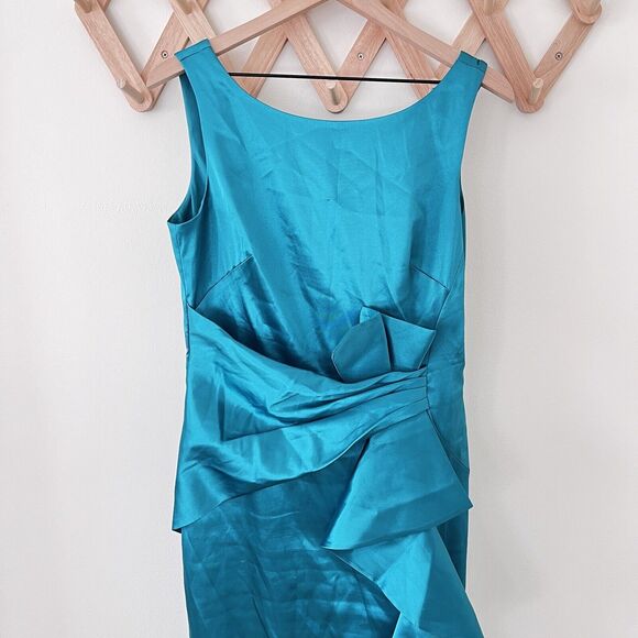 Eliza J Ruffle Satin Jade Green Mermaid Gown Size 10 - Picture 7 of 10